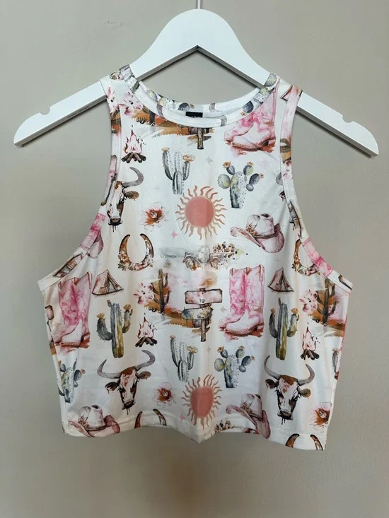 SHEIN Black, White & Brown Western Graphic Crop Tank Tops - Picture 4 of 7